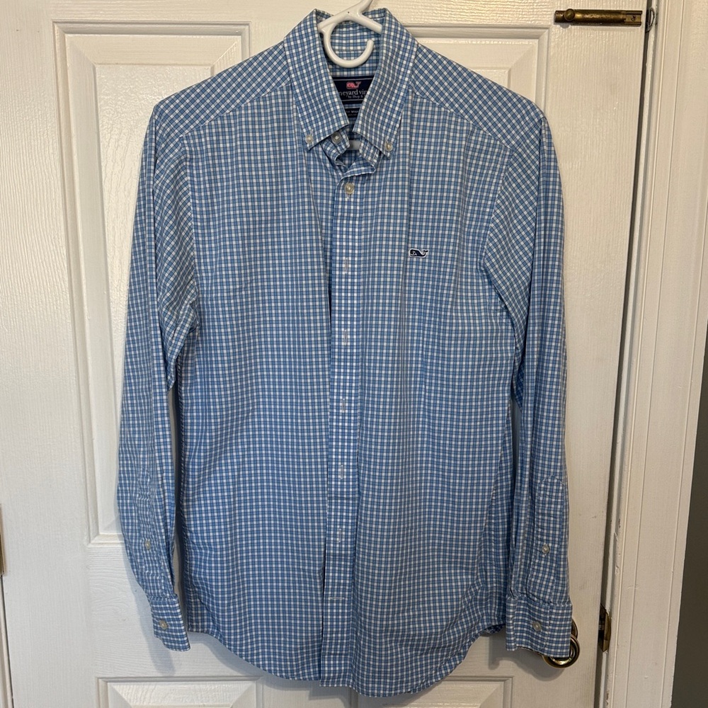 Vineyard Vines Light Blue and White Check Button-Down Shirt